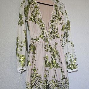 Blush Long-Sleeve Sequin Floral Romper